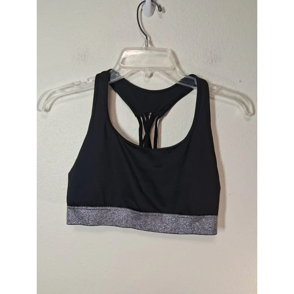 Victoria Secret Sports Bra Athletic Workout Yoga Black Silver Size Medium